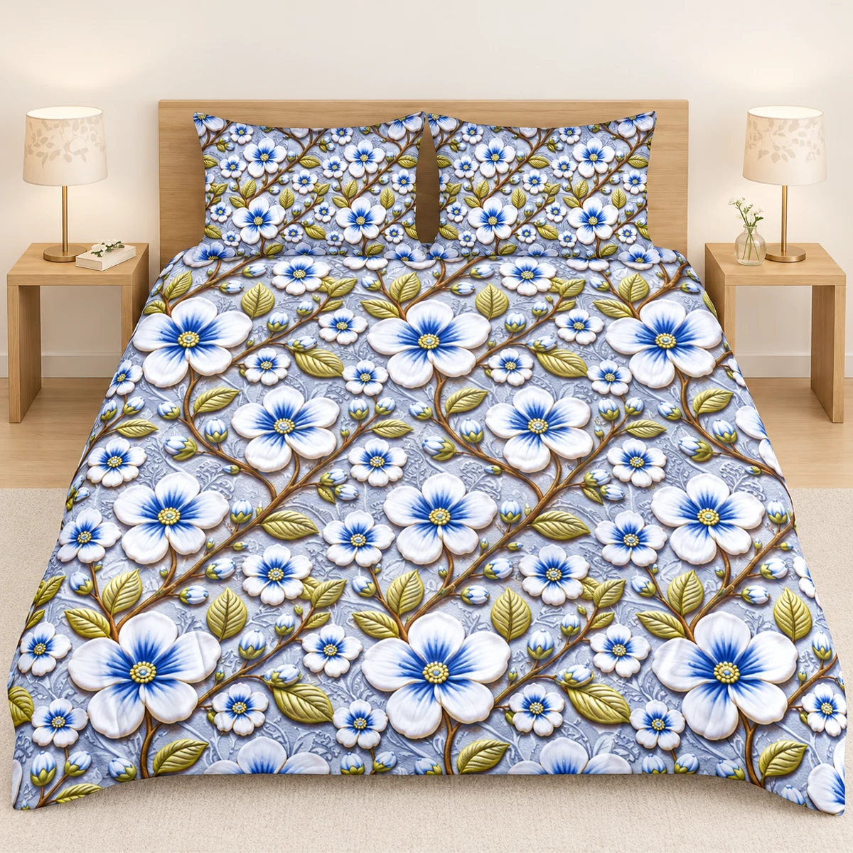 3D Bedsheet- D06 Blue Daisy