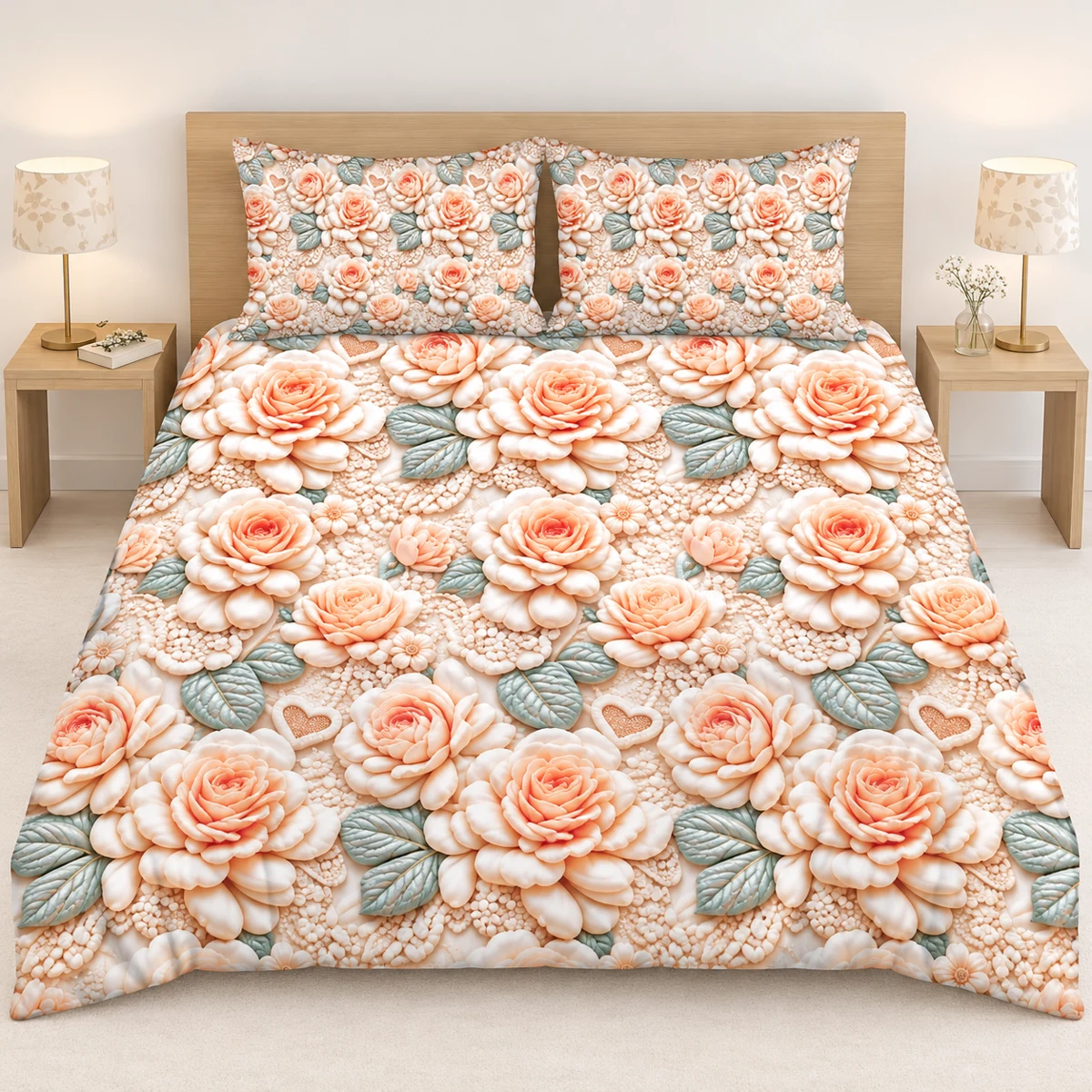 3D Bedsheet- D09 Peach Rose