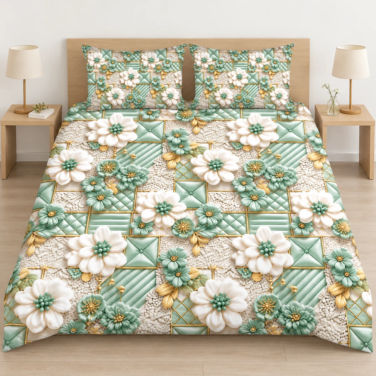 3D Bedsheet- D10 Mint Charm