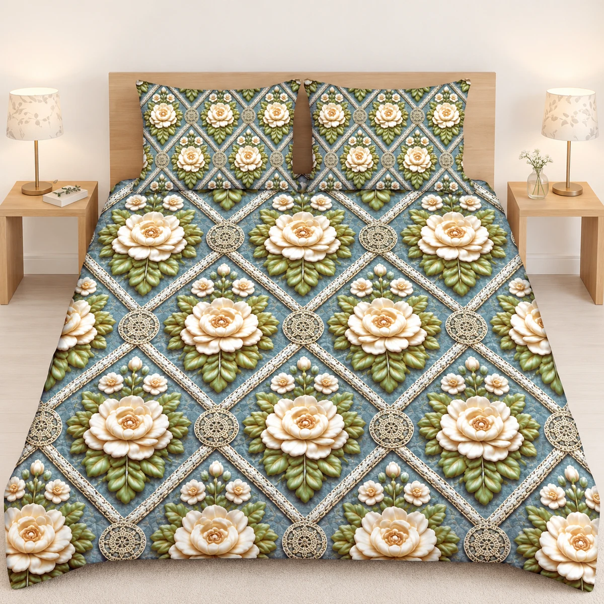 3D Bedsheet- D15 Emerald Rose