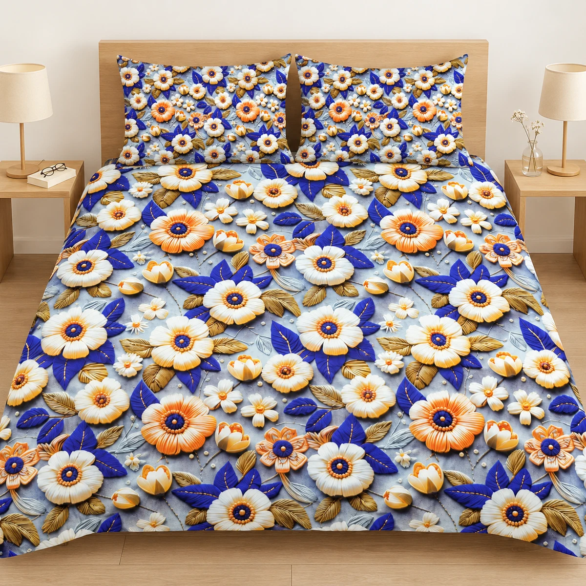 3D Bedsheet- D22 Sapphire Daisy