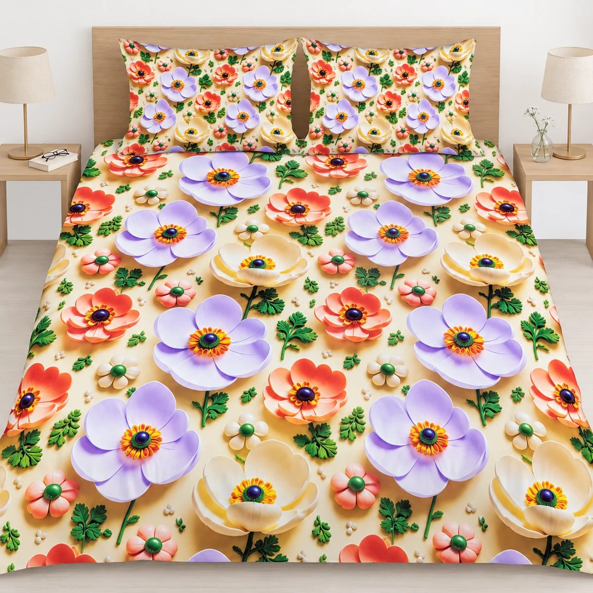 3D Bedsheet- D23 Lavender Poppy