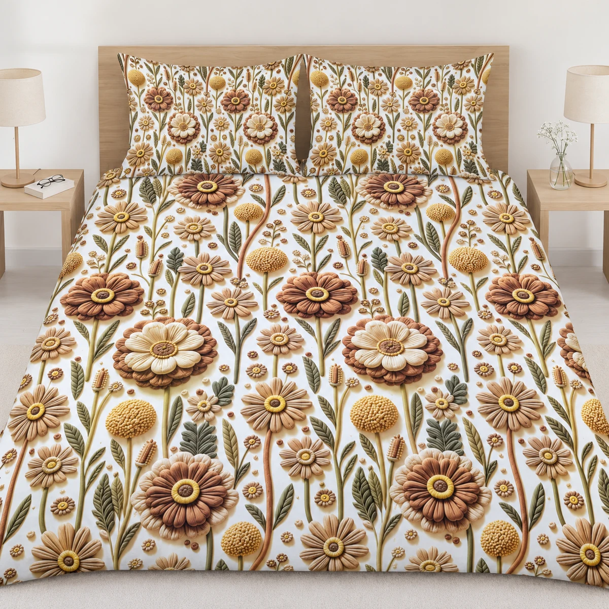 3D Bedsheet- D24 Mocha Meadow