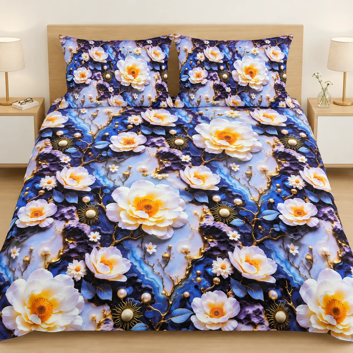 3D Bedsheet- D27 Midnight Pearl